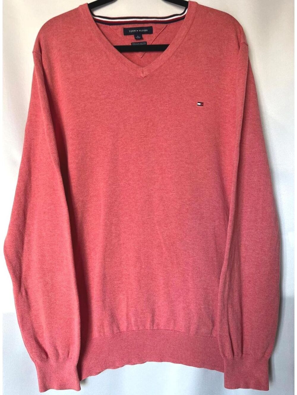 Tommy Hilfiger Premium Cotton V-Neck Sweater XL Coral
